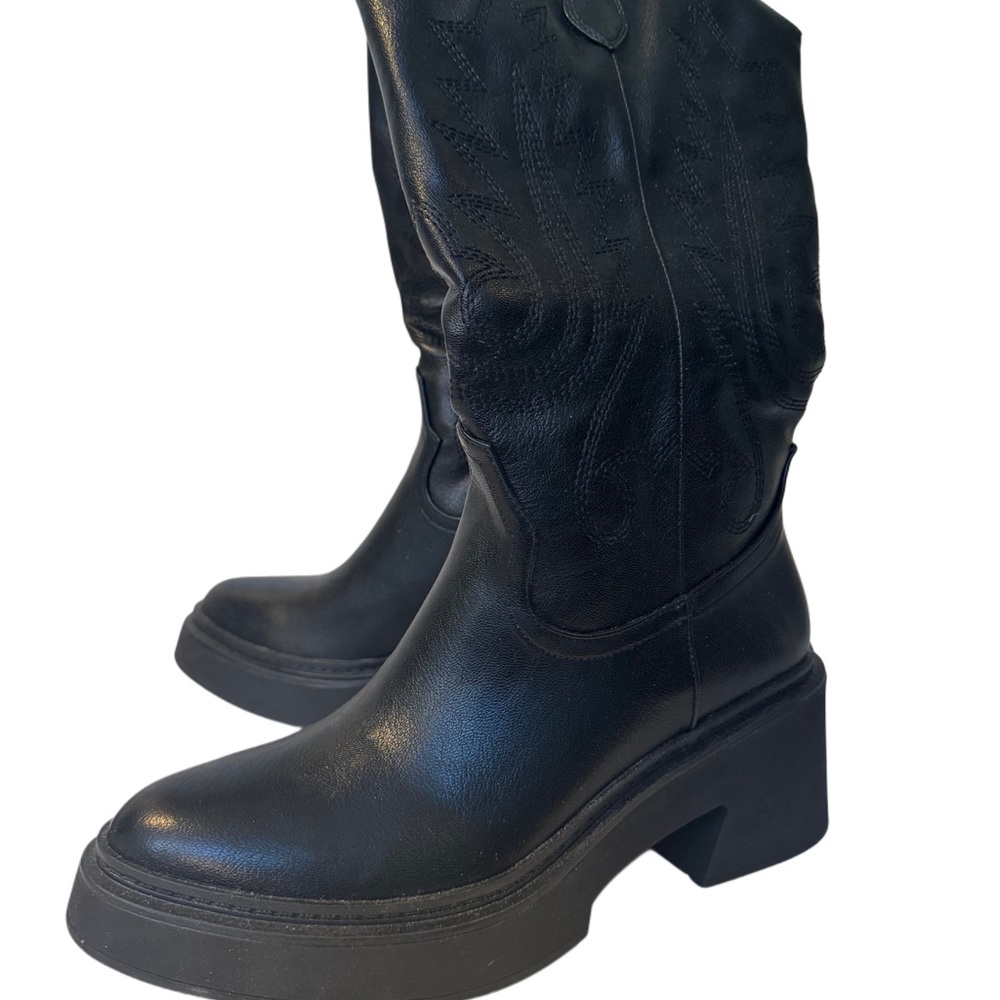BN Goipphrri cowboy platform Black vegan Leather Women's Boots sz10